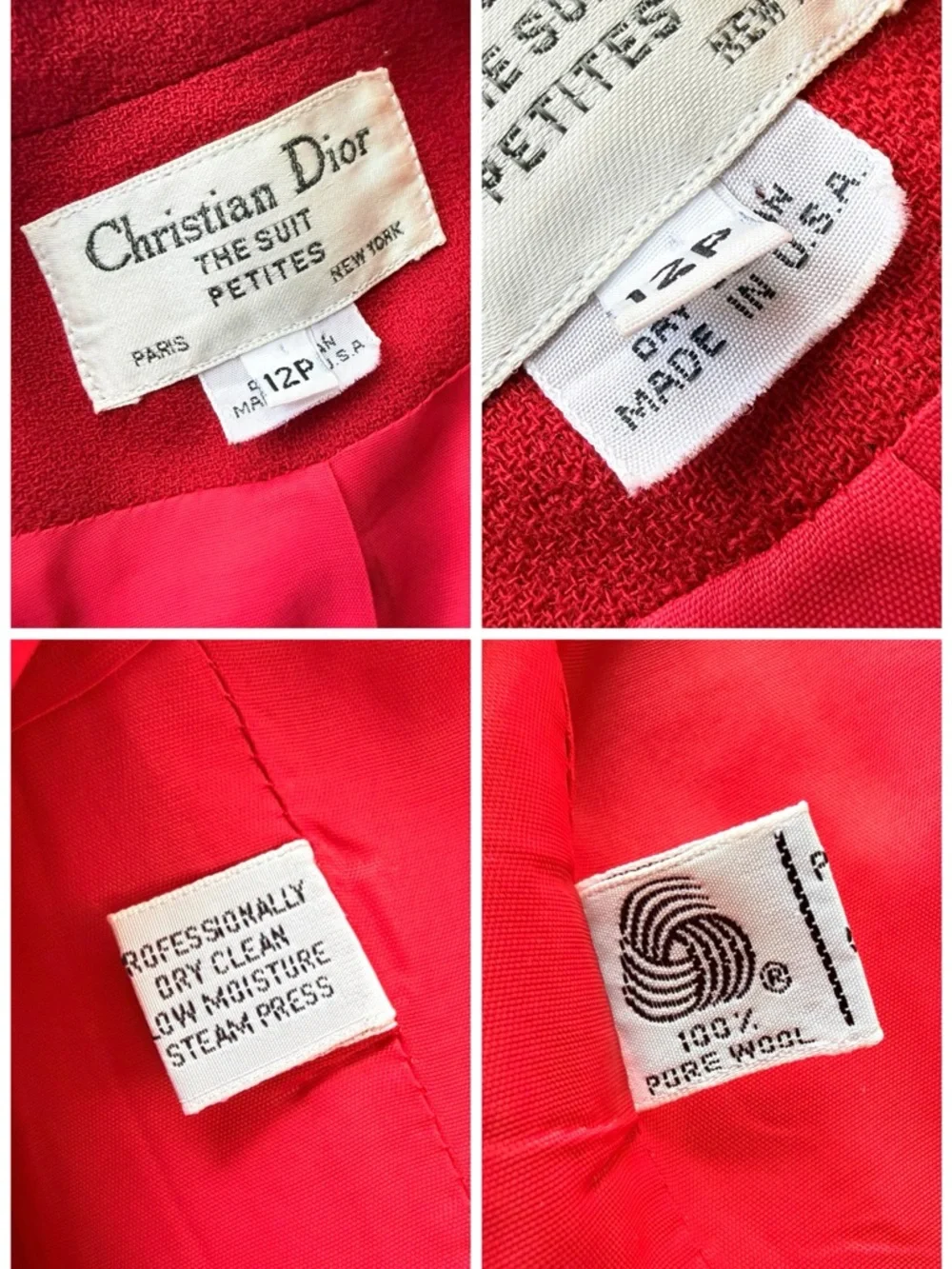 Vintage Christian Dior Red Wool Double-Breasted Blazer 12 P